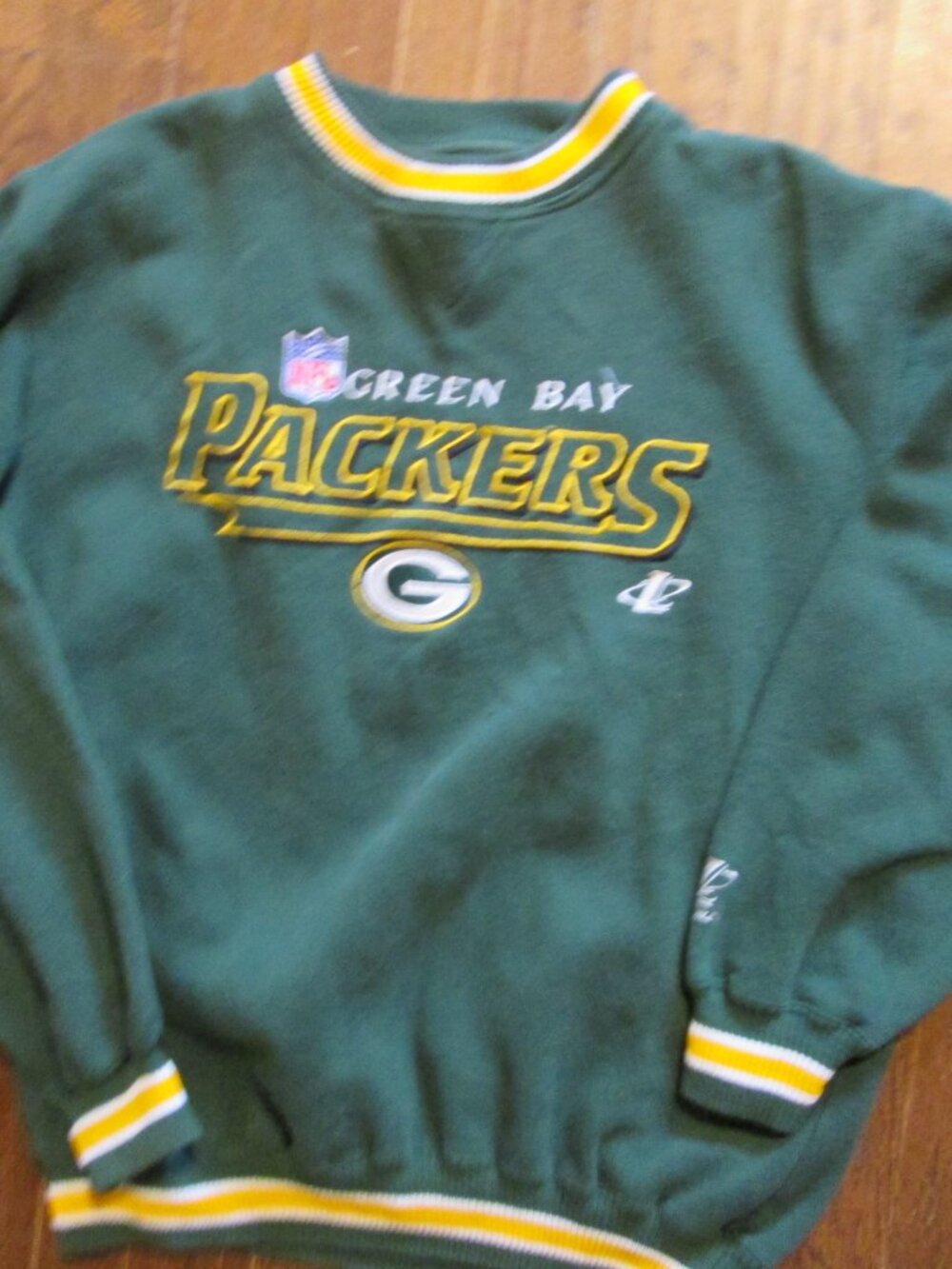vtg large Mens Green Bay packer sweatshirt old school striped neckline cuff hem - Picture 3 of 4